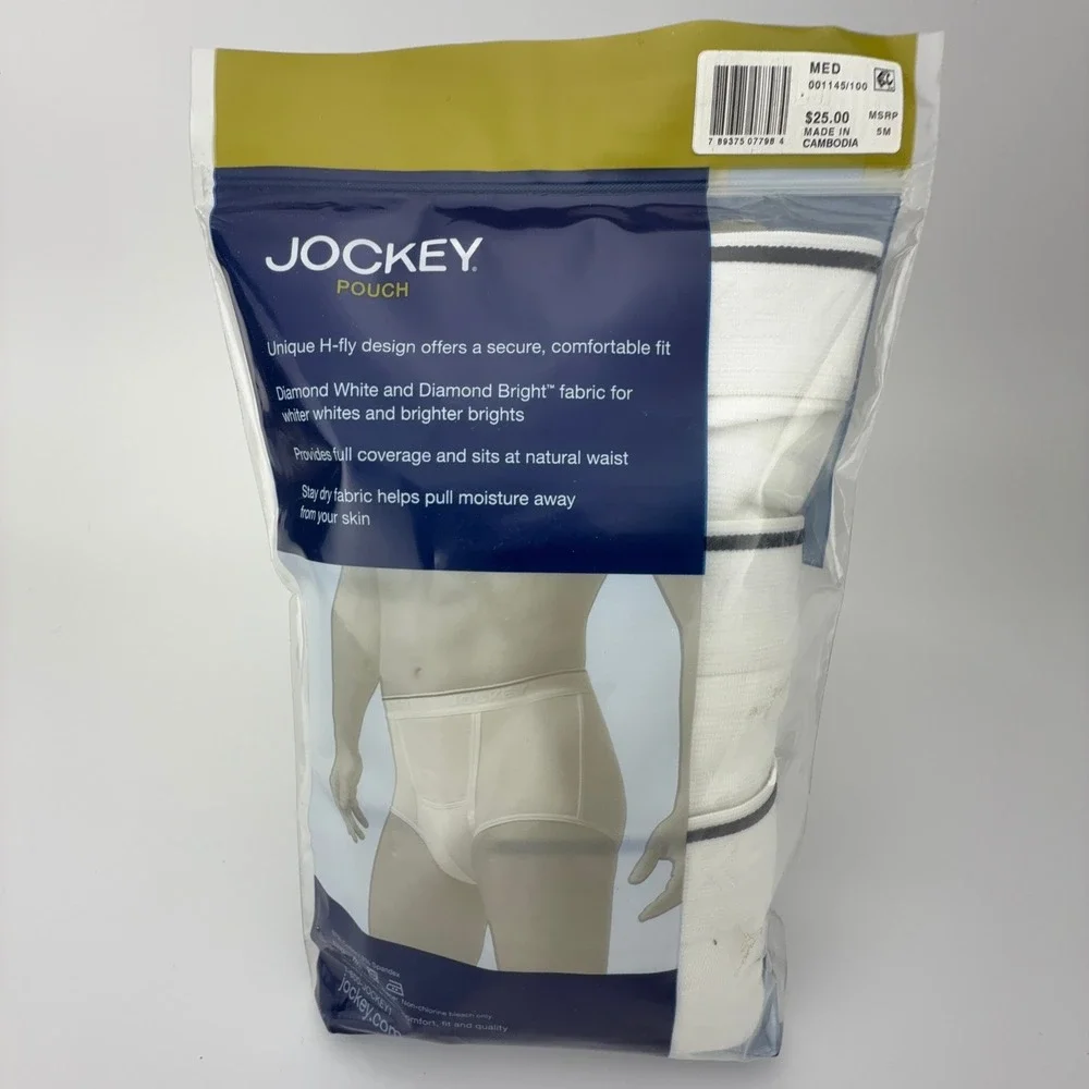 Jockey Pouch 3 Briefs Mens‎ Medium White Cotton Stretch H-Fly Classic Fit 1145
